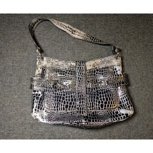 Vintage Charlie Lapson Crocodile Faux Black & Silver Designer Purse Shoulder Bag